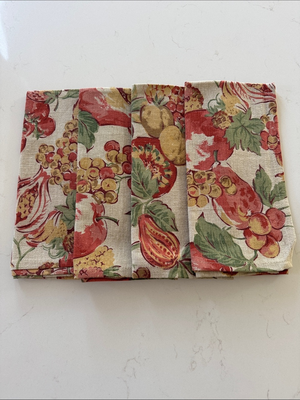 Crate&Barrel Fruit & Floral Cotton Napkins - Red, Green & Yellow Set of 4 NWOT